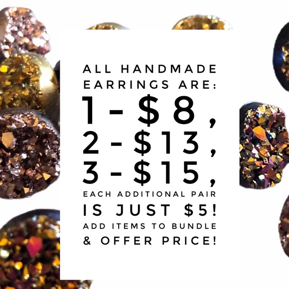 AB Blue Crystal Chunky Druzy Stud Earrings! - Picture 13 of 16